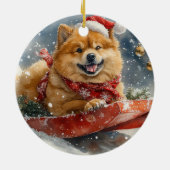 Chow Chow Dog in Sledge Laat het Sneeuw Kerstmis Keramisch Ornament (Achterkant)