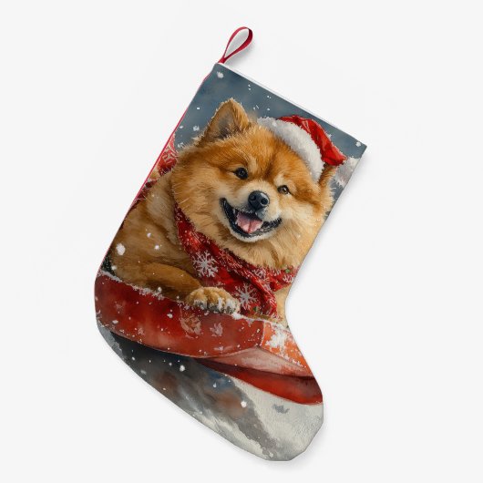 Chow Chow Dog in Sledge Laat het Sneeuw Kerstmis Kleine Kerstsok (Voorkant (Hangend))