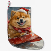 Chow Chow Dog in Sledge Laat het Sneeuw Kerstmis Kleine Kerstsok (Voorkant)
