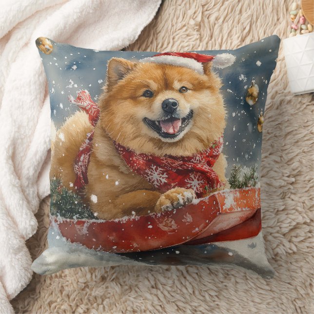Chow Chow Dog in Sledge Laat het Sneeuw Kerstmis Kussen (Deken)