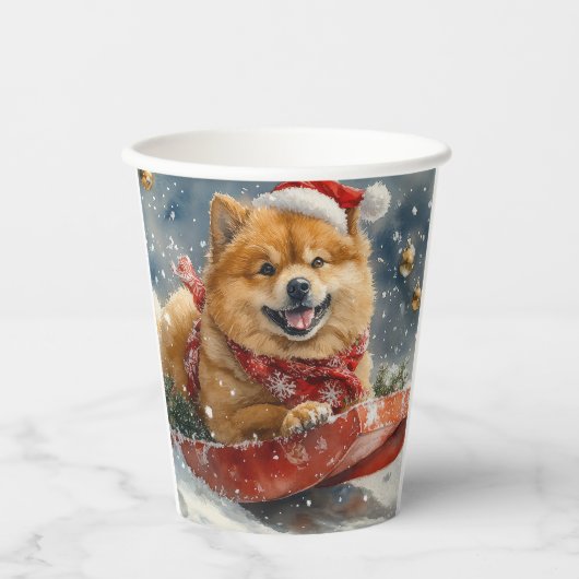 Chow Chow Dog in Sledge Laat het Sneeuw Kerstmis Papieren Bekers (Voorkant)
