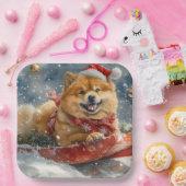 Chow Chow Dog in Sledge Laat het Sneeuw Kerstmis Papieren Bordje (Feest)