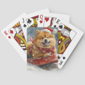 Chow Chow Dog in Sledge Laat het Sneeuw Kerstmis Pokerkaarten (Achterkant)
