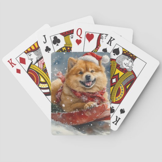 Chow Chow Dog in Sledge Laat het Sneeuw Kerstmis Pokerkaarten (Achterkant)
