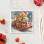 Chow Chow Dog in Sledge Laat het Sneeuw Kerstmis Servet (Insitu)
