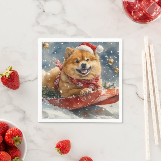 Chow Chow Dog in Sledge Laat het Sneeuw Kerstmis Servet (Insitu)