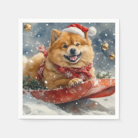 Chow Chow Dog in Sledge Laat het Sneeuw Kerstmis Servet (Voorkant)