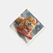 Chow Chow Dog in Sledge Laat het Sneeuw Kerstmis Servet (Hoek)