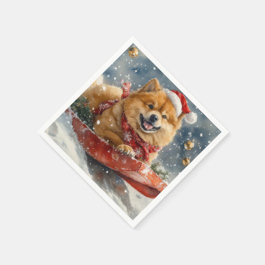 Chow Chow Dog in Sledge Laat het Sneeuw Kerstmis Servet (Hoek)