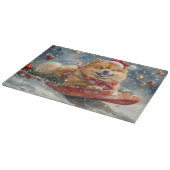 Chow Chow Dog in Sledge Laat het Sneeuw Kerstmis Snijplank (Hoek)