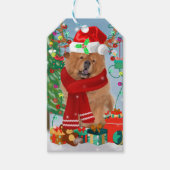 Chow Chow Dog in sneeuw met kerstcadeautjes Cadeaulabel (Voorkant)