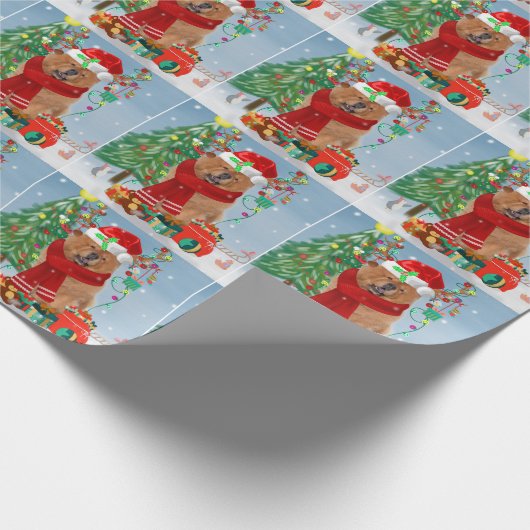 Chow Chow Dog in sneeuw met kerstcadeautjes Cadeaupapier (Hoek)