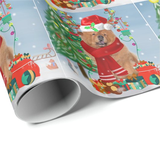 Chow Chow Dog in sneeuw met kerstcadeautjes Cadeaupapier (Rol Hoek)