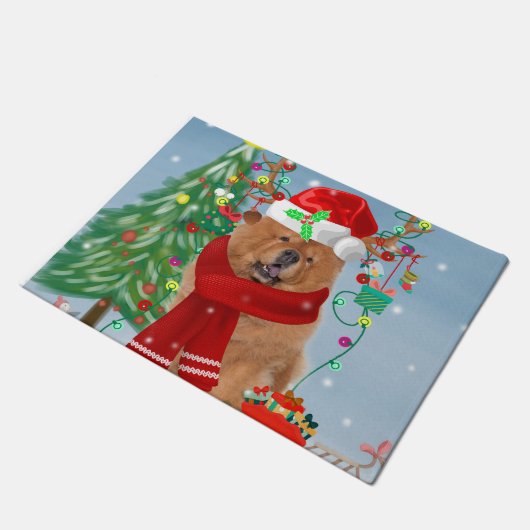 Chow Chow Dog in sneeuw met kerstcadeautjes Deurmat (Schuin)