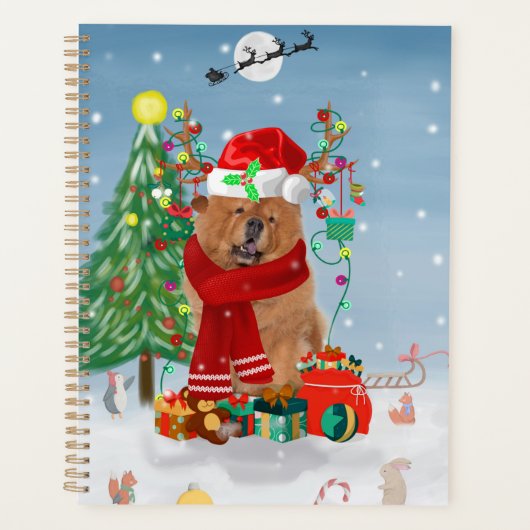 Chow Chow Dog in sneeuw met kerstcadeautjes Planner (Voorkant)