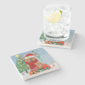 Chow Chow Dog in sneeuw met kerstcadeautjes Stenen Onderzetter (Zijkant)