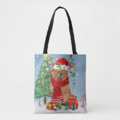 Chow Chow Dog in sneeuw met kerstcadeautjes Tote Bag (Voorkant)