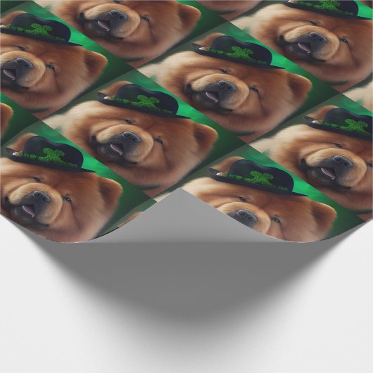 Chow Chow Dog in St. Patrick's Day Dress Cadeaupapier (Hoek)