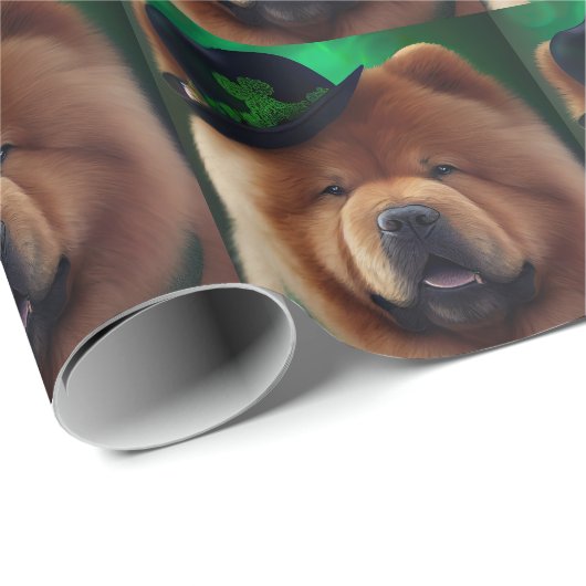 Chow Chow Dog in St. Patrick's Day Dress Cadeaupapier (Rol Hoek)