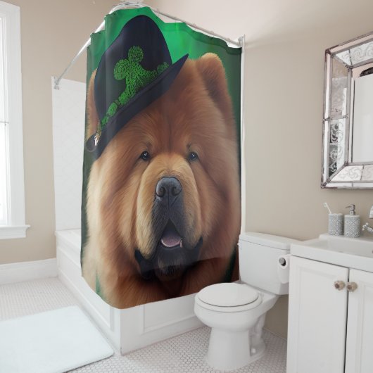 Chow Chow Dog in St. Patrick's Day Dress Douchegordijn (In situ)