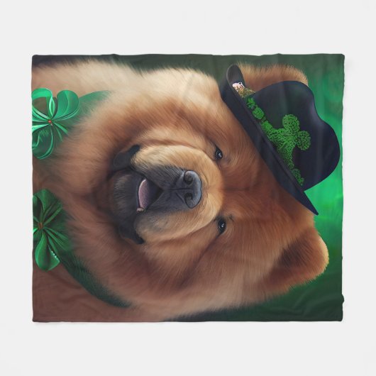 Chow Chow Dog in St. Patrick's Day Dress Fleece Deken (Voorkant (Horizontaal))