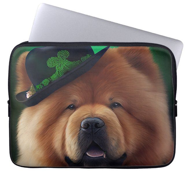 Chow Chow Dog in St. Patrick's Day Dress Laptop Sleeve (Voorkant)