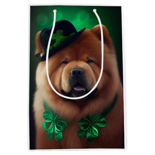 Chow Chow Dog in St. Patrick's Day Dress Medium Cadeauzakje (Voorkant)