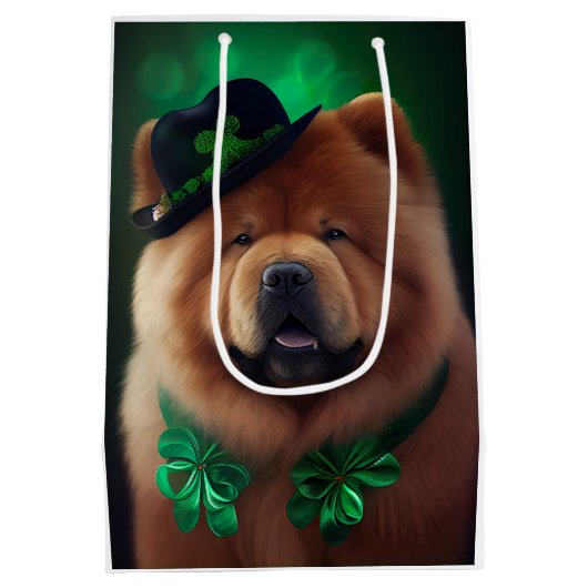 Chow Chow Dog in St. Patrick's Day Dress Medium Cadeauzakje (Achterkant)