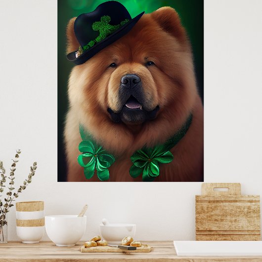 Chow Chow Dog in St. Patrick's Day Dress Poster (Keuken)