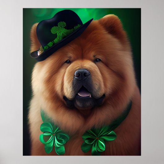 Chow Chow Dog in St. Patrick's Day Dress Poster (Voorkant)
