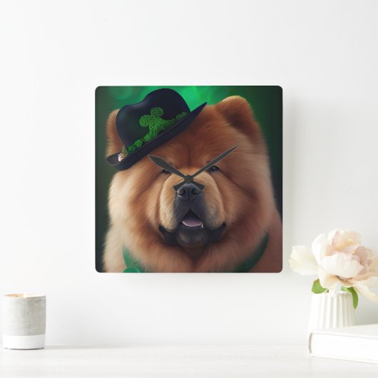 Chow Chow Dog in St. Patrick's Day Dress Vierkante Klok (Huis)