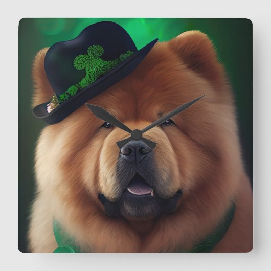 Chow Chow Dog in St. Patrick's Day Dress Vierkante Klok (Voorkant)
