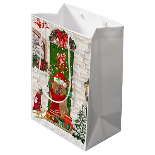 Chow Chow Dog Kerstmis Medium Cadeauzakje (Achterkant Gekanteld)