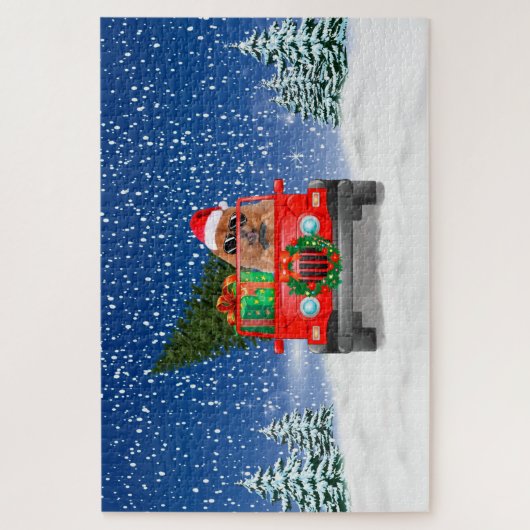 Chow Chow dog met kerstcadeaus Legpuzzel (Verticaal)