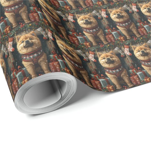 Chow Chow Dog met kerstcadeaus open haard Cadeaupapier (Rol Hoek)