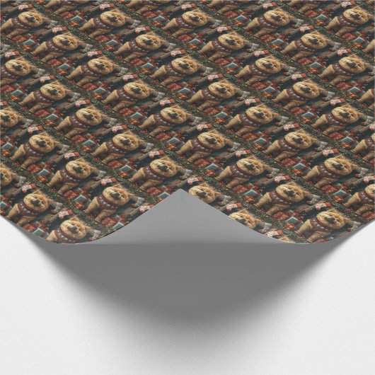 Chow Chow Dog met kerstcadeaus open haard Cadeaupapier (Hoek)