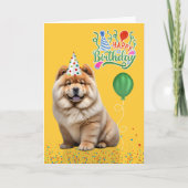 Chow Chow Dog Party Hat Yellow Birthday Kaart (Voorkant)