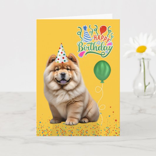 Chow Chow Dog Party Hat Yellow Birthday Kaart (Kleine Plant)
