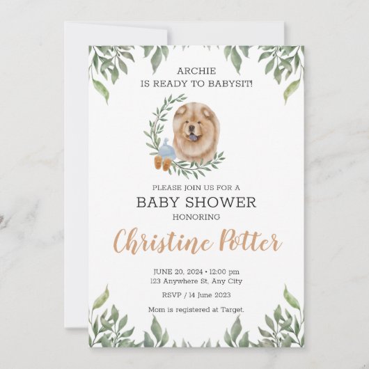 Chow Chow Dog Puppy Greenery Boho Baby shower Kaart (Voorkant)