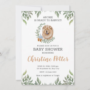 Chow Chow Dog Puppy Greenery Boho Baby shower Kaart