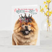 Chow Chow Dog Queen voor een Dag Funny Birthday Kaart (Gele Bloem)