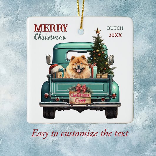 Chow Chow Dog Retro Truck Kerst Keramisch Ornament
