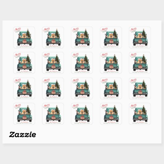 Chow Chow Dog Retro Truck Kerst Vierkante Sticker (Vel)