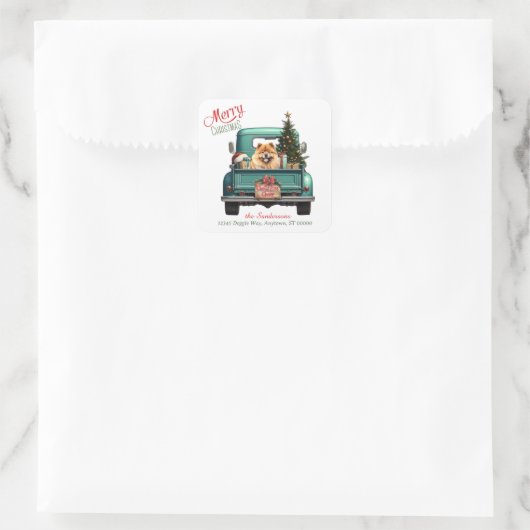 Chow Chow Dog Retro Truck Kerst Vierkante Sticker (Tas)