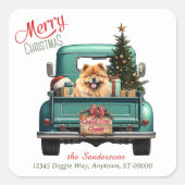 Chow Chow Dog Retro Truck Kerst Vierkante Sticker (Voorkant)