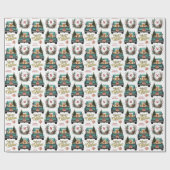 Chow Chow Dog Retro Truck Monogram Kerst Cadeaupapier (Vlak)