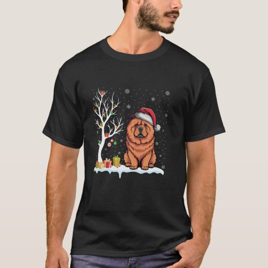 Chow Chow Dog Santa Hat Feestelijke boom Licht Ker T-shirt (Voorkant)