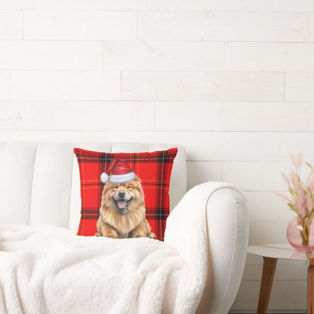 Chow Chow Dog Santa Plaid Kerstvakantie Kussen (Bank)