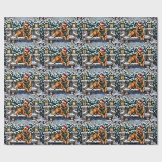 Chow Chow Dog Serene Winter Garden Christmas Art Cadeaupapier (Vlak)