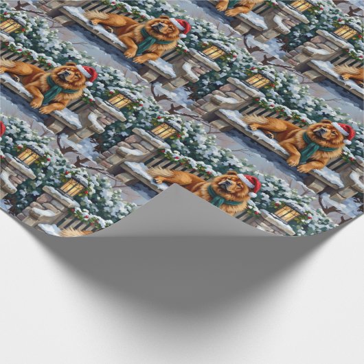 Chow Chow Dog Serene Winter Garden Christmas Art Cadeaupapier (Hoek)